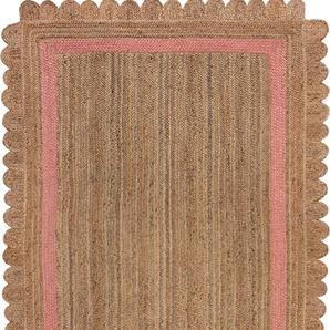 Teppich FLAIR RUGS Grace Teppiche Gr. B/L: 160 cm x 230 cm, 7 mm, 1 St., beige (natur, pink) Esszimmerteppiche aus 100% Jute, fußbodenheizungsgeeignet, mit Bordüre