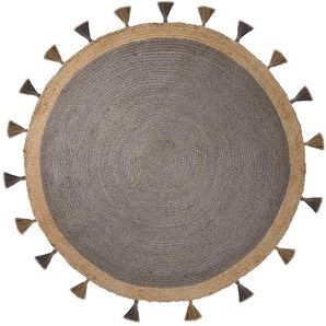 Teppich FLAIR RUGS Istanbul Teppiche Gr. Ø 150 cm, 7 mm, 1 St., grau Juteteppiche aus 100% Jute, mit Quasten & Bordüre