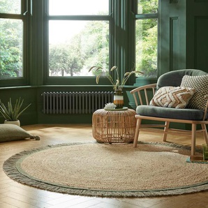 Teppich FLAIR RUGS KAHANA Teppiche Gr. Ø 180 cm, 2 mm, 1 St., grün Juteteppiche Handgemacht