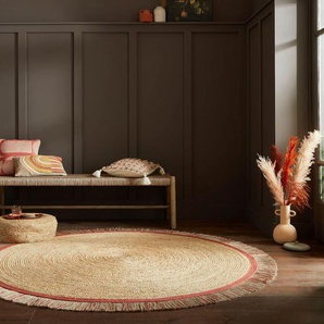 Teppich FLAIR RUGS KAHANA Teppiche Gr. Ø 180 cm, 2 mm, 1 St., orange (terra) Juteteppiche Handgemacht