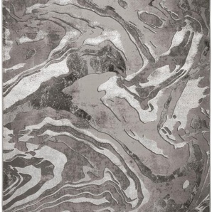 Teppich FLAIR RUGS Marbled Teppiche Gr. B/L: 160 cm x 230 cm, 12 mm, 1 St., silberfarben Esszimmerteppiche dezenter Glanz, mehrfarbig, modernes Marmor-Design