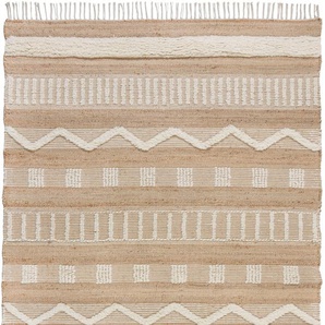 Teppich FLAIR RUGS Medina Teppiche Gr. B/L: 120 cm x 170 cm, 12 mm, 1 St., beige (natur) Baumwollteppiche Boho-Look, aus Naturfasern wie Wolle & Jute