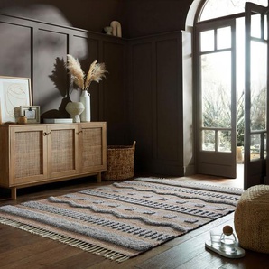 Teppich FLAIR RUGS Medina Teppiche Gr. B/L: 120 cm x 170 cm, 12 mm, 1 St., beige (natur, grau) Baumwollteppiche Boho-Look, aus Naturfasern wie Wolle & Jute