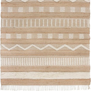 Teppich FLAIR RUGS Medina Teppiche Gr. B/L: 160 cm x 230 cm, 12 mm, 1 St., beige (natur) Baumwollteppiche Boho-Look, aus Naturfasern wie Wolle & Jute