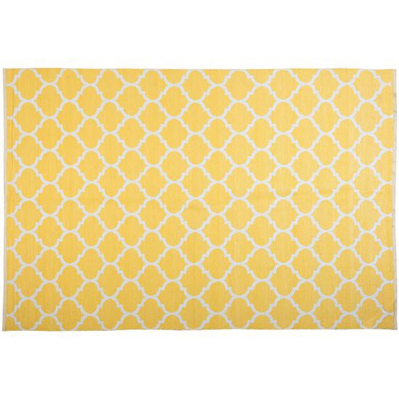 Outdoor Teppich Gelb Weiß PVC 160 x 230 cm Kurzflor Marokkanisches Muster Handgewebt Rechteckig