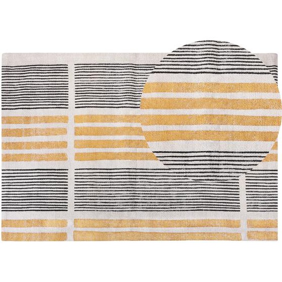 Teppich Gelb / Schwarz Baumwolle 200 x 300 cm Rechteckig Streifen Muster Kurzflor Modern für Wohnzimmer Schlafzimmer