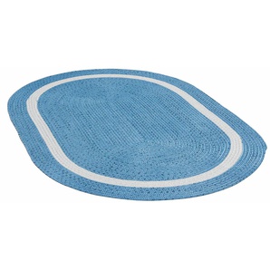 Teppich GINO FALCONE Benito Teppiche Gr. B/L: 130 cm x 190 cm, 6 mm, 1 St., blau Esszimmerteppiche Flachgewebe, Uni-Farben, mit Bordüre, In- und Outdoor geeignet