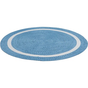 Teppich GINO FALCONE Benito Teppiche Gr. Ø 150 cm, 6 mm, 1 St., blau Esszimmerteppiche Flachgewebe, Uni Farben, mit Bordüre, In- und Outdoor geeignet