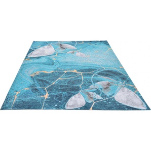 Teppich GINO FALCONE Cosima-110 Teppiche Gr. B/L: 130 cm x 190 cm, 3 mm, 1 St., blau (türkis) Esszimmerteppiche flachgeweber Jaquard-Teppich, mit Chenillegarn, modernes Design
