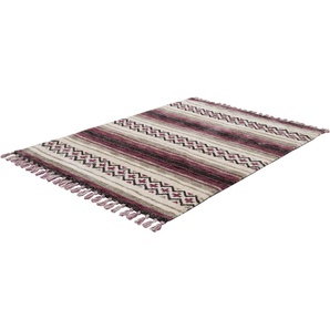 Teppich GINO FALCONE Vittoria 018 Teppiche Gr. B/L: 160 cm x 230 cm, 15 mm, 1 St., lila (beere) Fransenteppich Esszimmerteppiche besonders weich durch Microfaser, mit Fransen