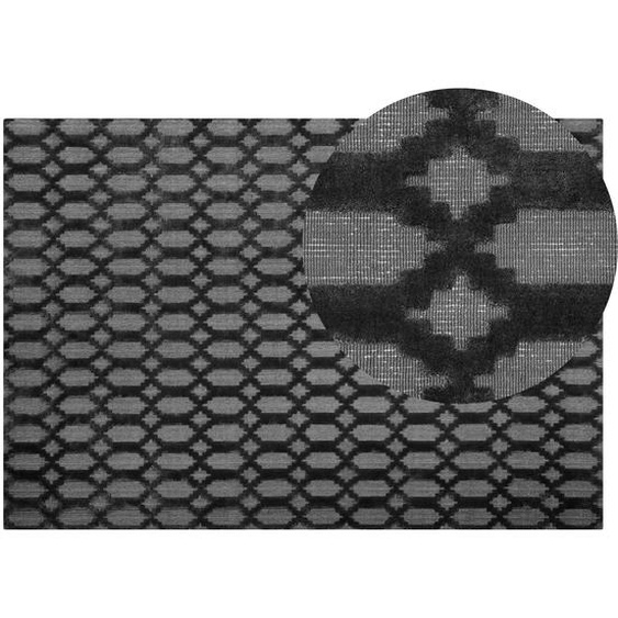 Teppich Grau 140 x 200 cm Kurzflor Geometrisches Muster Rechteckig Handgewebt Klassisch