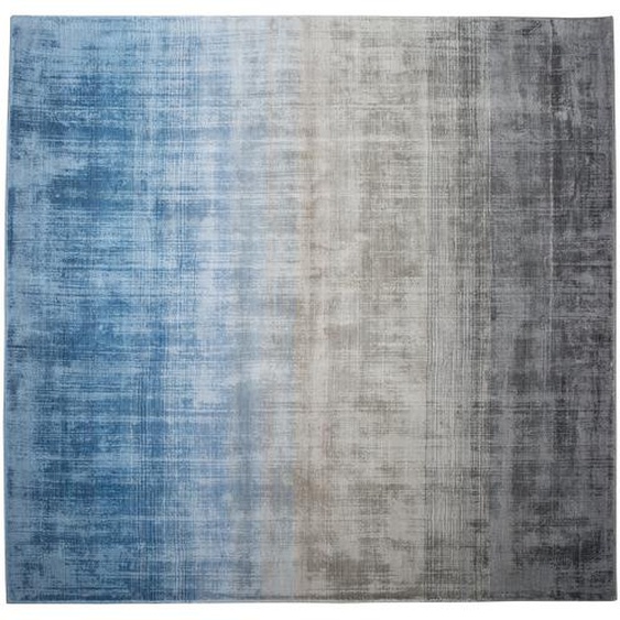 Teppich Grau Blau Kunstseide Baumwolle 200 x 200 cm Ombre Muster Handgewebt Quadratisch