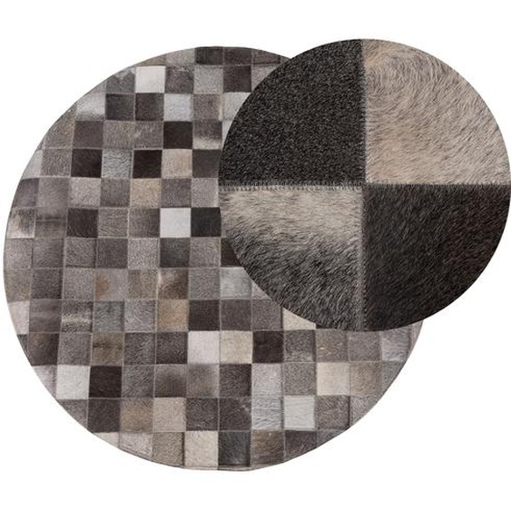 Teppich Grau Echtleder 140 x 140 cm Kurzflor Patchwork Handgefertigt Rund