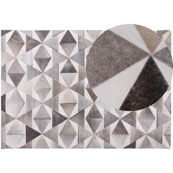 Teppich Grau Echtleder 160 x 230 cm Kurzflor Geometrisches Muster Elegant Handgefertigt Rechteckig
