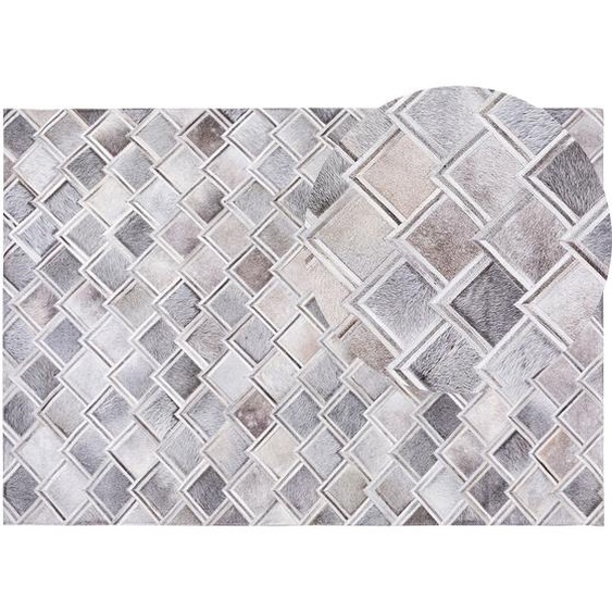 Teppich Grau Echtleder 160 x 230 cm Kurzflor Rauten Handgefertigt Rechteckig