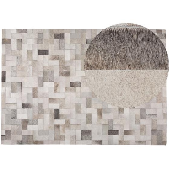 Teppich Grau mit Beige 160 x 230 cm aus Leder Kurzhaarteppich Handgefertigt Patchwork Rechteckig Modern