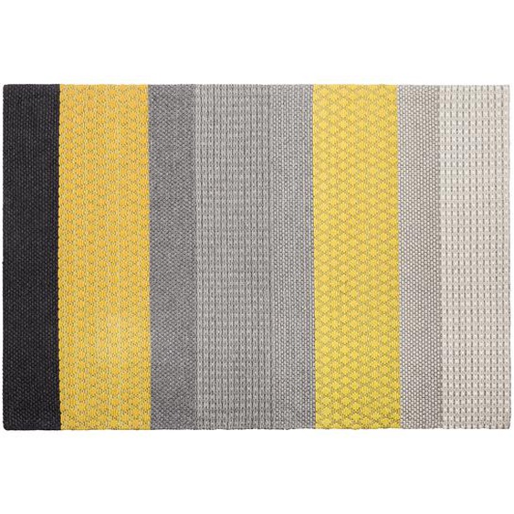 Teppich Grau mit Gelb 140 x 200 cm Kurzflor Streifen Rechteckig Elegant Modern