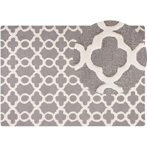 Teppich Grau Weiß Wolle 160 x 230 cm Kurzflor Marokkanisches Muster Handgetuftet Rechteckig