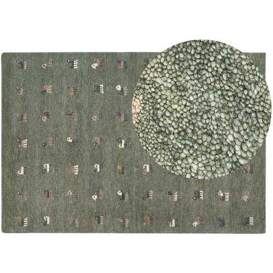 Teppich Grün aus Wolle 160 x 230 cm Rechteckig Hochflor mit Tier Muster Tiermotiv Weich Modern für Wohnzimmer Schlafzimmer Kinderzimmer Flur