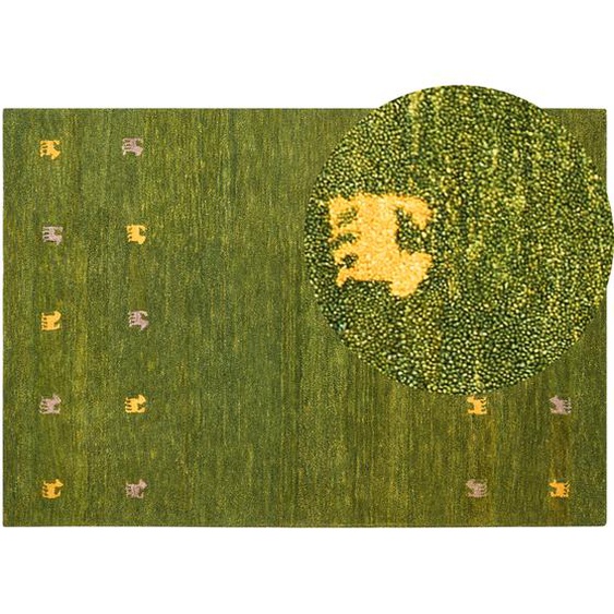 Teppich Grün aus Wolle 160 x 230 cm Rechteckig Hochflor mit Tier Muster Western Motiv Weich für Wohnzimmer Kinderzimmer Schlafzimmer Flur