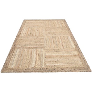 Teppich GUIDO MARIA KRETSCHMER HOME&LIVING Melati Teppiche Gr. B/L: 60 cm x 90 cm, 6 mm, 1 St., beige (natur) Juteteppiche Naturprodukt aus 100% Jute, Karo mit Bordüre