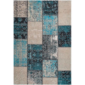 Teppich Handgefertigt 100% Polyester Flachgewebe Jacquard Vintage-Look  Blau