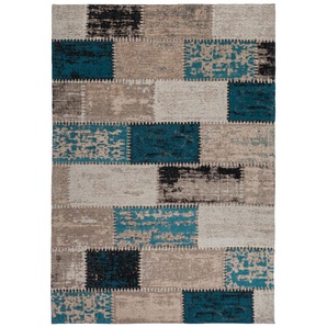 Teppich Handgefertigt Flachgewebe Jacquard Vintage-Look Türkis Multi