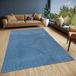 Teppich HANSE HOME Faron Teppiche Gr. B/L: 160 cm x 230 cm, 3 mm, 1 St., blau Baumwollteppiche leichter 3 mm Kurzflor, Skandi, Boho, 3D Effekt, auch als Läufer