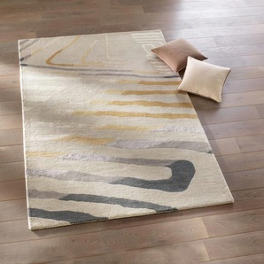 Teppich HEINE HOME Teppiche Gr. B/L: 120 cm x 180 cm, 15 mm, 1 St., beige (beige, grau) Schurwollteppich Shaggyteppich Teppich Esszimmerteppiche Teppiche