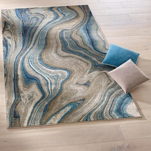 Teppich HEINE HOME Teppiche Gr. Ø 133 cm, 9 mm, 1 St., beige (beige, blau) Kurzflor-Teppiche