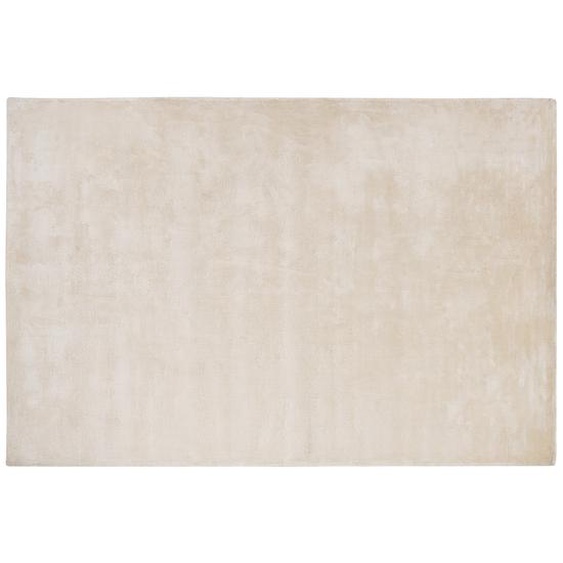 Teppich Hellbeige Viskose 140x200 cm Kurzflor Rechteckig mit Baumwoll-Unterseite Modern Industrial Einfarbig Handgewebt Wohnzimmer Schlafzimmer