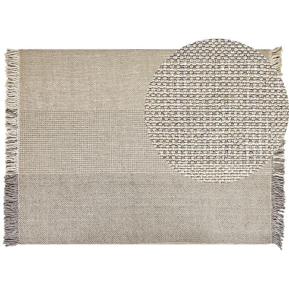 Teppich Hellgrau Wolle 160 x 230 cm Rechteckig Handgewebt Farbverlauf Kurzflor mit Fransen Boho Wohnzimmer Schlafzimmer Esszimmer Flur