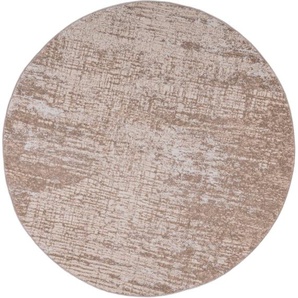 Teppich HOME AFFAIRE Ariano Teppiche Gr. Ø 190 cm, 12 mm, 1 St., beige Esszimmerteppiche Vintage, dezenter Glanz, Hoch-Tief-Struktur, Schrumpf-Carving-Effekt