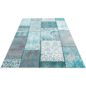 Teppich HOME AFFAIRE Garry Teppiche Gr. B/L: 120 cm x 170 cm, 7 mm, 1 St., blau (türkis) Patchworkteppich Teppich Webteppich Flachgewebeteppich Flickenteppich Juteteppich Kurzflorteppich Juteteppiche Teppiche Vintage Design, Kurzflor