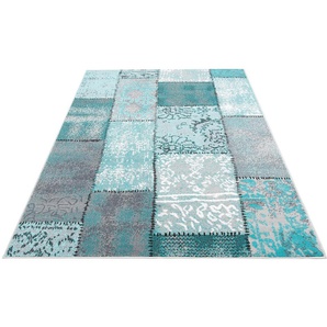 Teppich HOME AFFAIRE Garry Teppiche Gr. B/L: 190 cm x 280 cm, 7 mm, 1 St., blau (türkis) Patchworkteppich Teppich Webteppich Flachgewebeteppich Flickenteppich Juteteppich Kurzflorteppich Juteteppiche Teppiche Vintage Design, Kurzflor