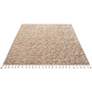 Teppich HOME AFFAIRE »Geron« in Stein-Optik Teppiche Gr. B/L: 240 cm x 320 cm, 19 mm, 1 St., beige (sand) Fransenteppich Esszimmerteppiche dichte Qualität, Woll-Look, Boho, mit Fransen, Scandi-Look