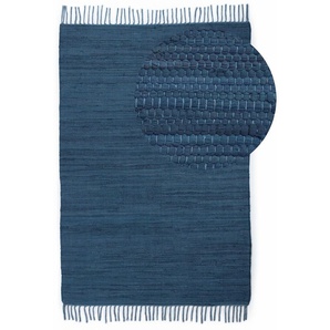 Teppich HOME AFFAIRE Handweb Uni, Wendeteppich Teppiche Gr. B/L: 160 cm x 230 cm, 5 mm, 1 St., blau (ocean) Baumwollteppiche