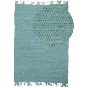 Teppich HOME AFFAIRE Handweb Uni, Wendeteppich Teppiche Gr. B/L: 160 cm x 230 cm, 5 mm, 1 St., blau (türkis) Baumwollteppiche