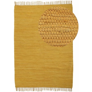 Teppich HOME AFFAIRE Handweb Uni, Wendeteppich Teppiche Gr. B/L: 160 cm x 230 cm, 5 mm, 1 St., gelb (senfgelb) Baumwollteppiche