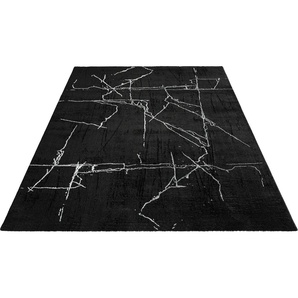Teppich HOME AFFAIRE Osaka Teppiche Gr. B/L: 160 cm x 230 cm, 12 mm, 1 St., silberfarben (schwarz, silberfarben) Esszimmerteppiche Kurzflor, moderner Designerteppich, eleganter Glanz, Marmor-Optik