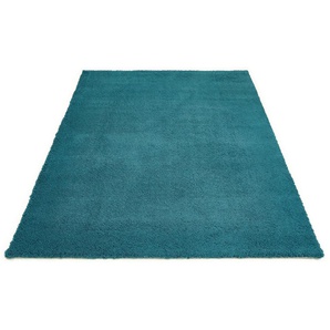 Teppich HOME AFFAIRE Santos Teppiche Gr. B/L: 130 cm x 190 cm, 27 mm, 1 St., blau (petrol) Esszimmerteppiche Uni-Farben, sehr weicher Flor, fußwarm