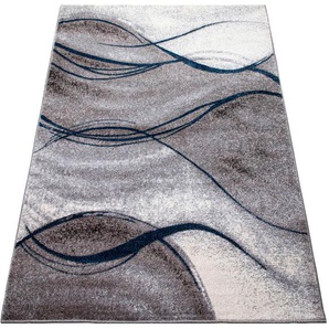 Teppich HOME AFFAIRE Tritom Teppiche Gr. B/L: 200 cm x 300 cm, 9 mm, 1 St., blau Esszimmerteppiche mit besonders weichem Flor, Kurzflor, modernes Wellen Muster