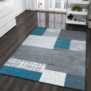 Teppich Home - Designer Teppich Kurzflor mit Kachel Optik in Gelb Türkis Lila Grau oder Beige ,Turkis, 140x200 cm
