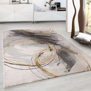 Teppich Home - Designer Teppich Modern Kreiselmotiv Leinwandoptik Grau Gelb,200x280 cm