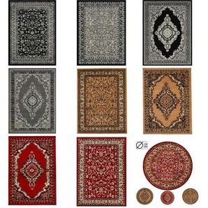 Teppich Home - Orient Teppich rot beige grau schwarz klassisch dicht gewebt mit Ornament und Blumenmotiven,Ø 160 cm Rund, B8757