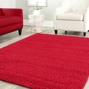 Teppich Home - Shaggy Teppich Farbe Hochflor Langflor Teppiche Modern Uni Farben ,Rot, ø 200 cm Rund