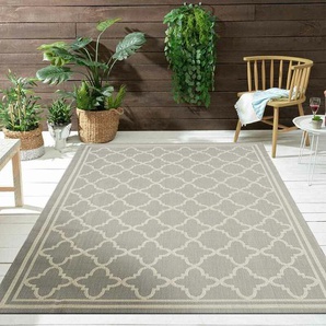 Teppich In- und Outdoor Flachgewebe Terrasse Balkon Wetterfest Wintergarten Robust Marokkanisch geprägtes Design,Ø 160 cm Rund, Beige