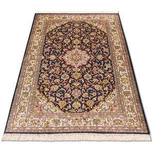 Teppich Kaschmir Seide Teppich handgeknüpft blau, morgenland, rechteckig, Höhe: 5 mm