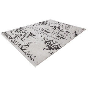 Teppich KAYOOM Agadir 110 Teppiche Gr. B/L: 200 cm x 290 cm, 23 mm, 1 St., schwarz-weiß (weiß, schwarz) Esszimmerteppiche trendiger Ethno-Style, wie handgemalt wirkende Muster, mit Fransen