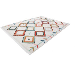 Teppich KAYOOM Agadir 210 Teppiche Gr. B/L: 160 cm x 230 cm, 23 mm, 1 St., bunt (multi) Fransenteppich Esszimmerteppiche trendiger Ethno-Style, wie handgemalt wirkende Muster, mit Fransen